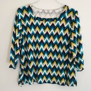 Kim Rogers Boatneck Cotton 3/4 Sleeve T Shirt Top Size 2X Teal Blue Lime Green